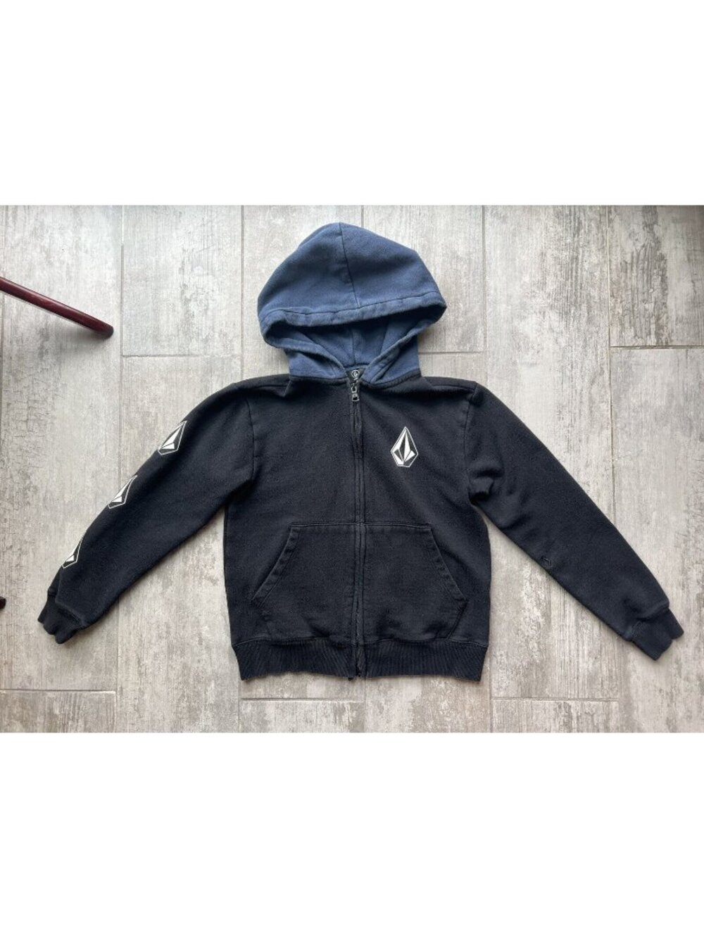 VOLCOM Iconic Deadly Stones Full Zip Hoodie Sweatshirt Two Tone Navy Black S 8